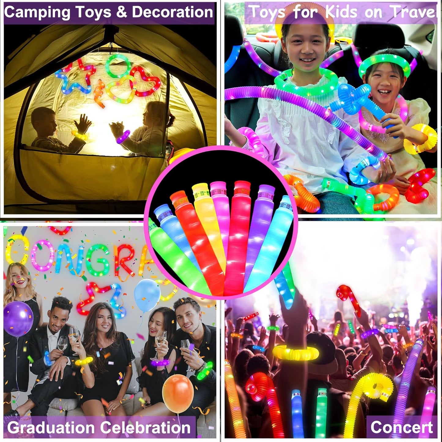 UrChoice Glow Sticks,8PCS LED Pop Tubes Party Favors,Glow Necklaces Bracelets, Light up Camping Toys ,Imaginative Play,Birthday Wedding Decorations,Tons of Ways to Play