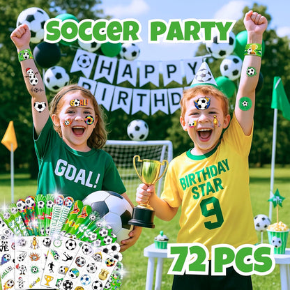 Cherisnowy 72 PCS Soccer Party Favors - 48 Temporary Pre-Cut Tattoos & 24 Slap Bracelets - Fun Party Favors for Boys & Girls, Birthday Goodie Bag Fillers, Baby Shower Gifts, Classroom Rewards
