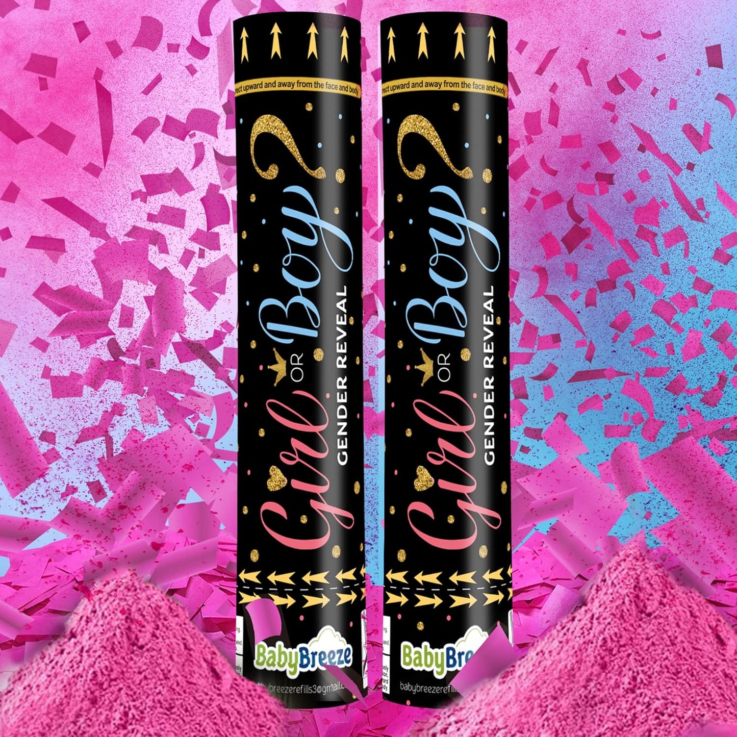Gender Reveal Confetti Powder Cannon - Biodegradable Blue & Pink Poppers for Baby Shower Party Decorations - He or She What Will it Bee - 2 Pink Sticks