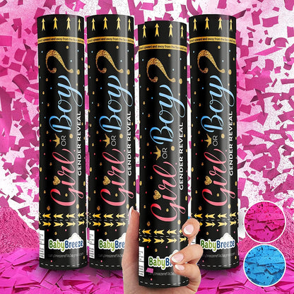 Gender Reveal Confetti Powder Cannon - Biodegradable Blue & Pink Poppers for Baby Shower Party Decorations - He or She What Will it Bee - 2 Pink Sticks