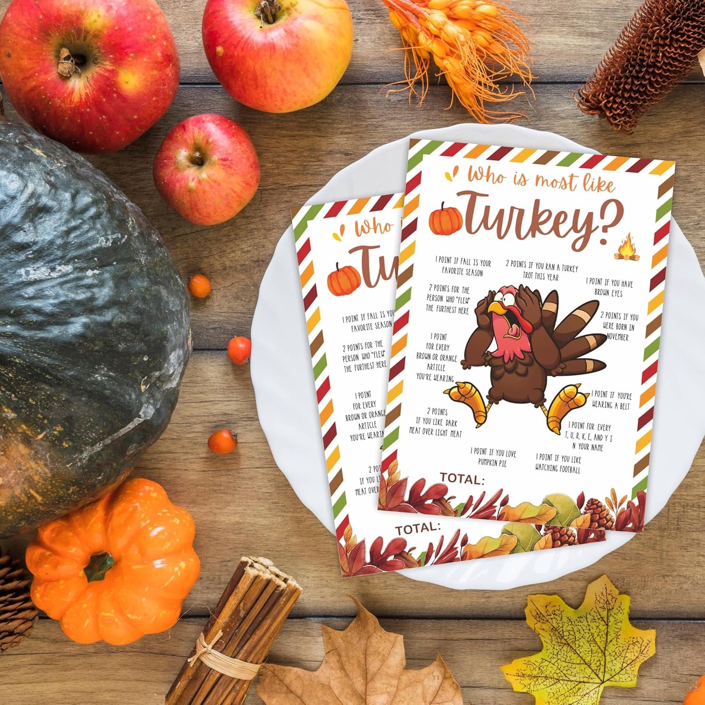 Thanksgiving Scavenger Hunt Game Set, 30 Harvest Stripes Theme Double-Sided Game Cards for Thanksgiving Parties, Family, Friends & Classroom Activities -B04