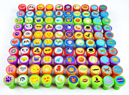 JOYIN 100PCS Assorted Stamps for Kids Self-Ink for Party Favor, Teacher Stamps, Kids Treasure Box, Prize for Classroom, Birthday School Stuffers (50 Designs, Dinosaur, Halloween Stampers)