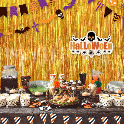 Black Fringe Curtain Party Streamers 2Pack 3.3x8.3 Ft Foil Fringe Backdrop Curtains for Birthday Wedding Bridal Baby Shower Halloween Decor Tinsel Streamers Black Party Decorations Door Streamers