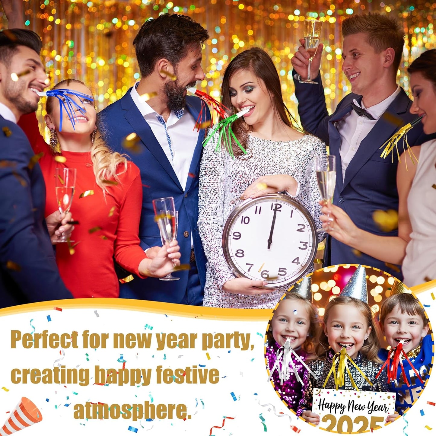 12 Pcs Glitter Noise Makers Metallic Fringed Party Blower for Adults Birthday Graduation New Years Party Favors Supplies (Colorful)