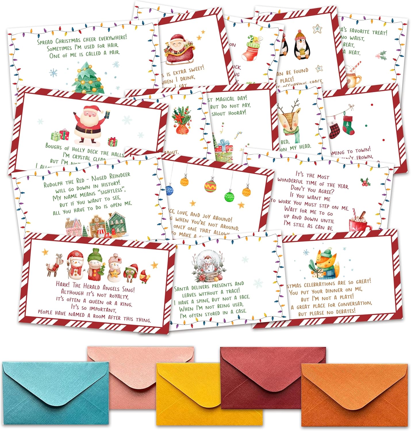 Christmas Treasure Hunt Clue Game, Christmas Games Santa Scavenger Hunt Cards, Indoor Outdoor Holiday Party Supplies, 16 Cards with Colorful Envelopes, 05