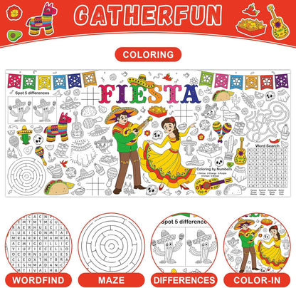 Mexican Fiesta Giant Coloring Poster Large Fiesta Coloring Tablecloth DIY Mexican-Themed Game Poster Drawing Banner Table Cover Art Craft for School Home Classroom Party Activity Supplies
