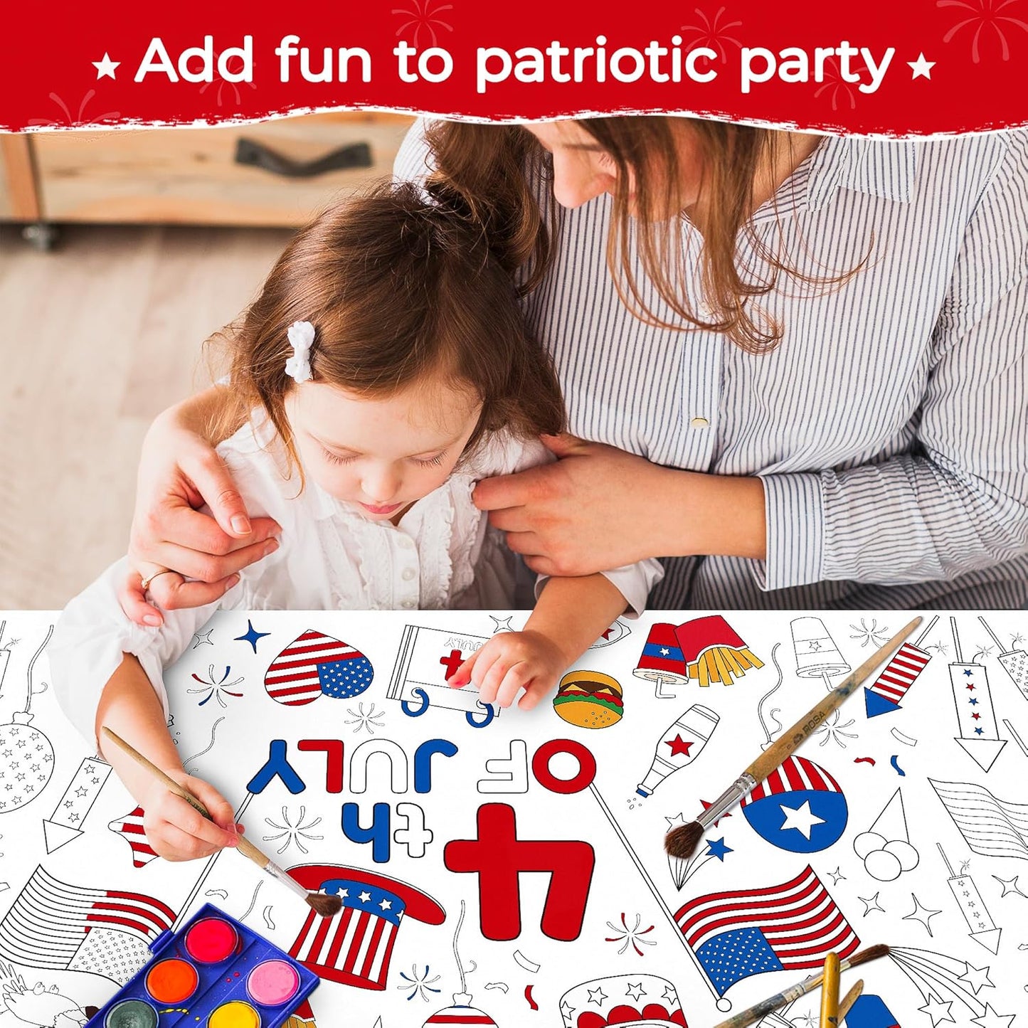 Childom 1 Pack Fourth of July Coloring Tablecloth for Kids,4th of July Crafts for Kids 30"x72" Giant Coloring Poster Table Cloth,Large Paper Poster Crafts Party Activities,4th of July Paper Tablecloth