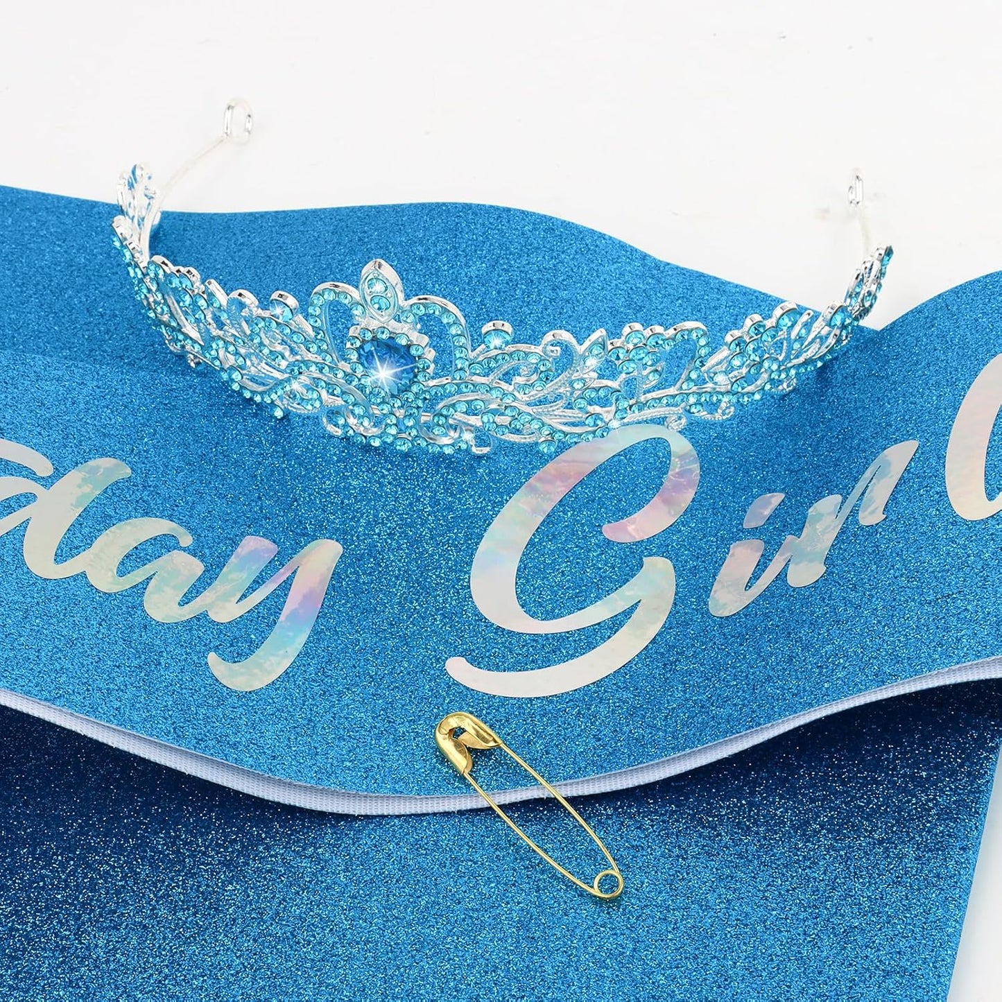 CIEHER Birthday Girl Crown and Sash - Rose Gold Tiara Birthday Decorations for Women and Girls