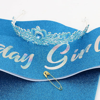 CIEHER Birthday Girl Crown and Sash - Rose Gold Tiara Birthday Decorations for Women and Girls