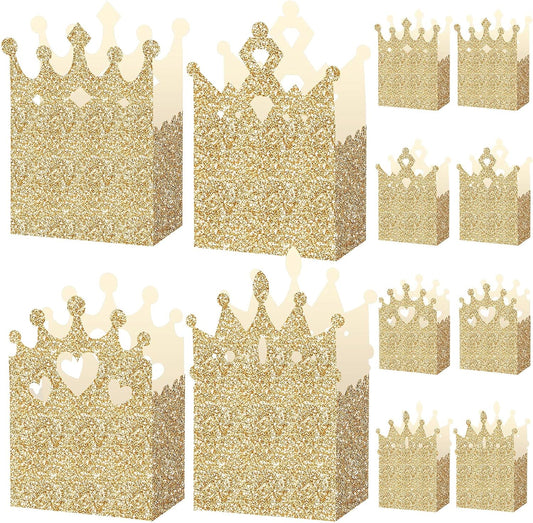 Outus 20 Pieces Princess Crown Boxes Glitter Princess Party decoration Glitter Party Favor Candy Boxes Gold Gifts Container for Wedding Birthday Baby Shower Supplies
