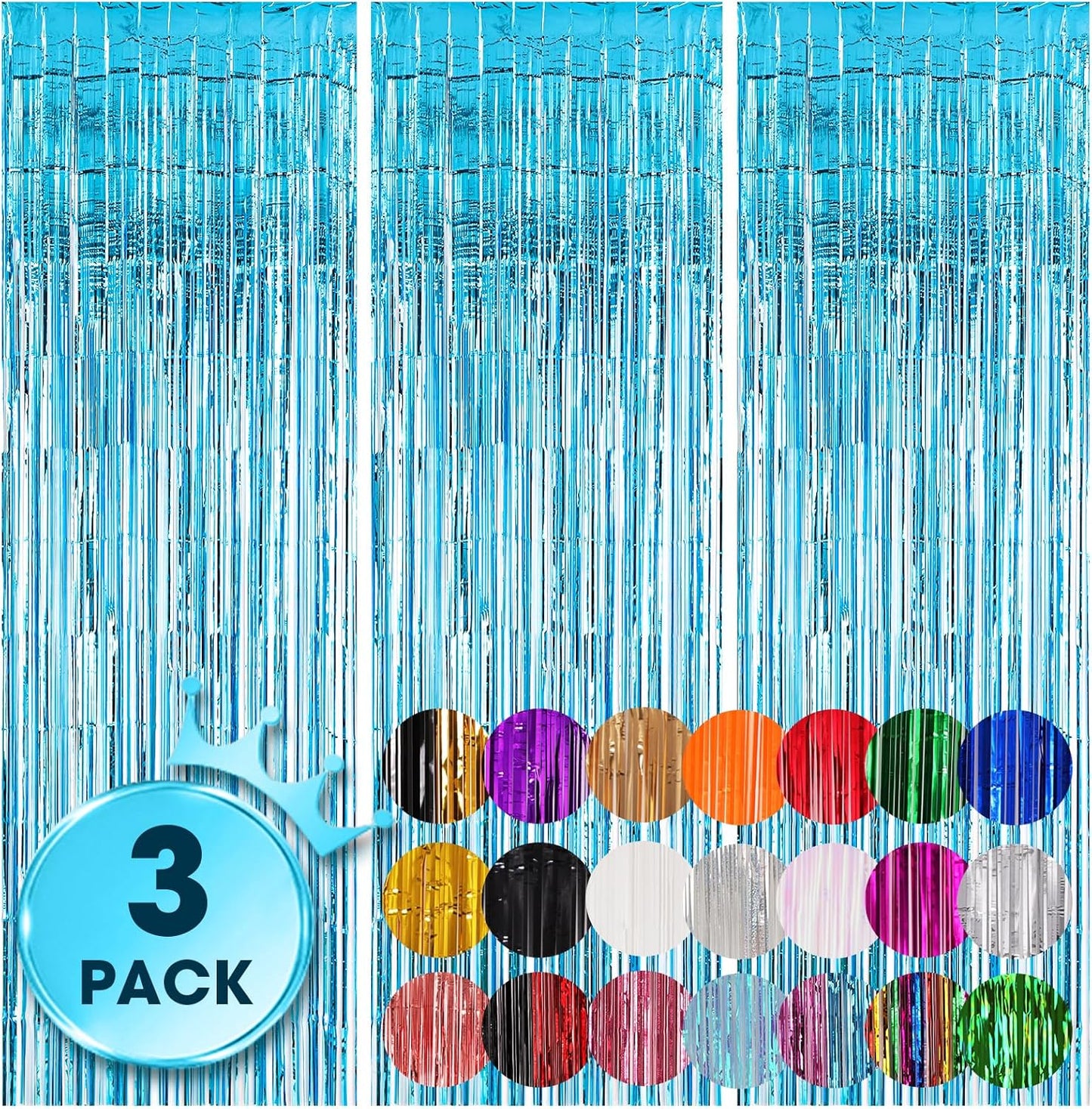 Voircoloria 3 Pack 3.3x8.2 Feet Gold Foil Fringe Backdrop Curtains, Tinsel Streamers, Fringe Backdrop for 2025 New Years Eve, Graduation, Birthday, Baby Shower, Gender Reveal, Disco Party - Colors B