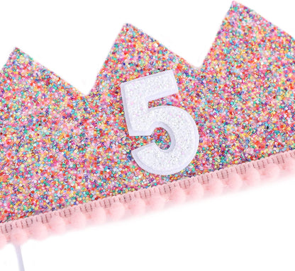 Rainbow Crown - 4th Birthday Party Glitter Crown, Kids Birthday Hats, Baby Photo Props, Little Girls Hair Accessories