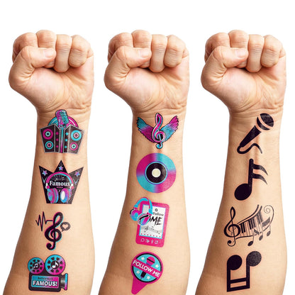 (96PCS) Music Note Notes Musical Motivational Pre-Cut Temporary Tattoos for Kids Birthday Themed Party Supplies Decorations Favors Super Cute Instrument Stickers Tattoo Gifts for Boys Girls Rewards