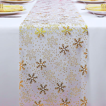 Snowkingdom 2 Pieces Gold Table Runner, Sequin Glitter Foil Metallic Thin Mesh Runner Roll 11"x108", Gold Table Decorations for Event Party, Wedding, Birthday Party, Christmas