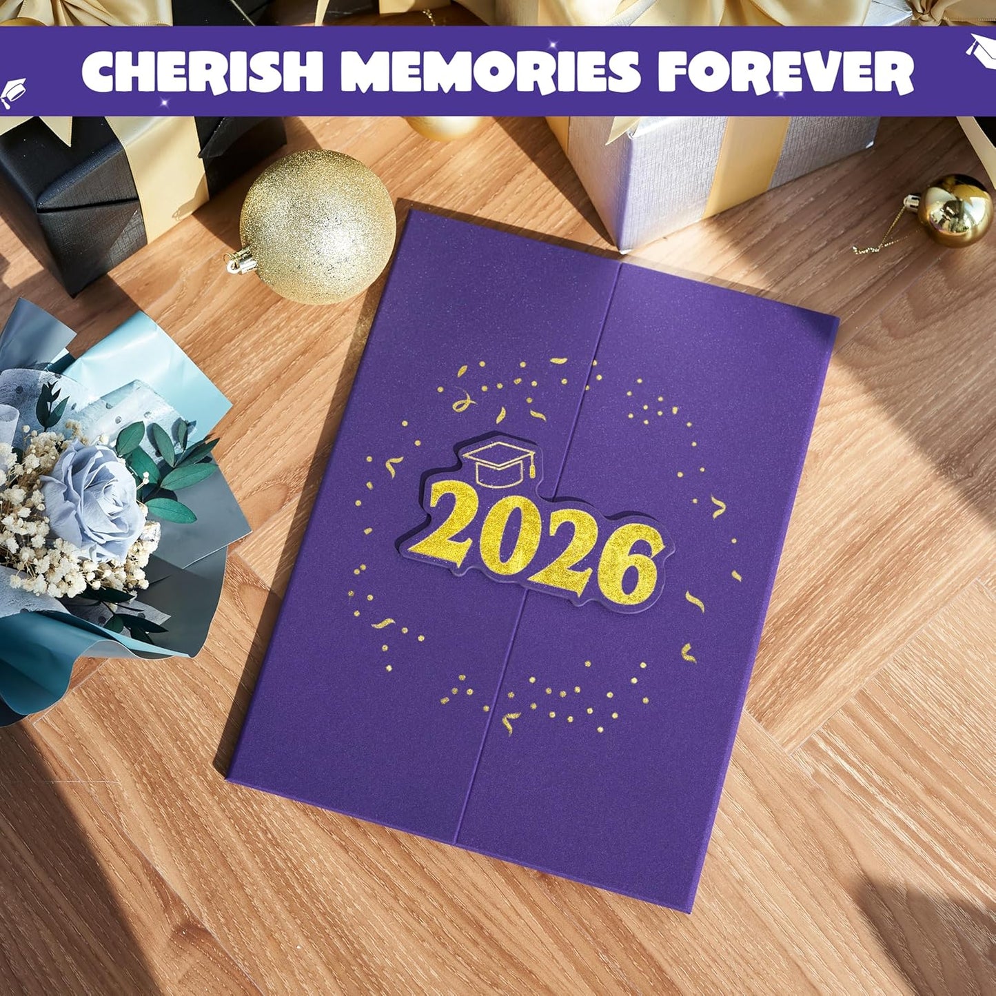 JOYIN 2026 Graduation Guest book Alternative, 12" Blue & Gold Graduation Party Decorations Signature Congrats, Class of 2026 Grad Card for High School College Grad Gift, Party Guest Signing Cardboard