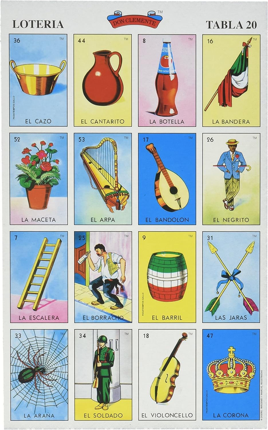 Don Clemente Autentica Loteria Mexican Bingo Set 20 Tablets Colorful and Educational