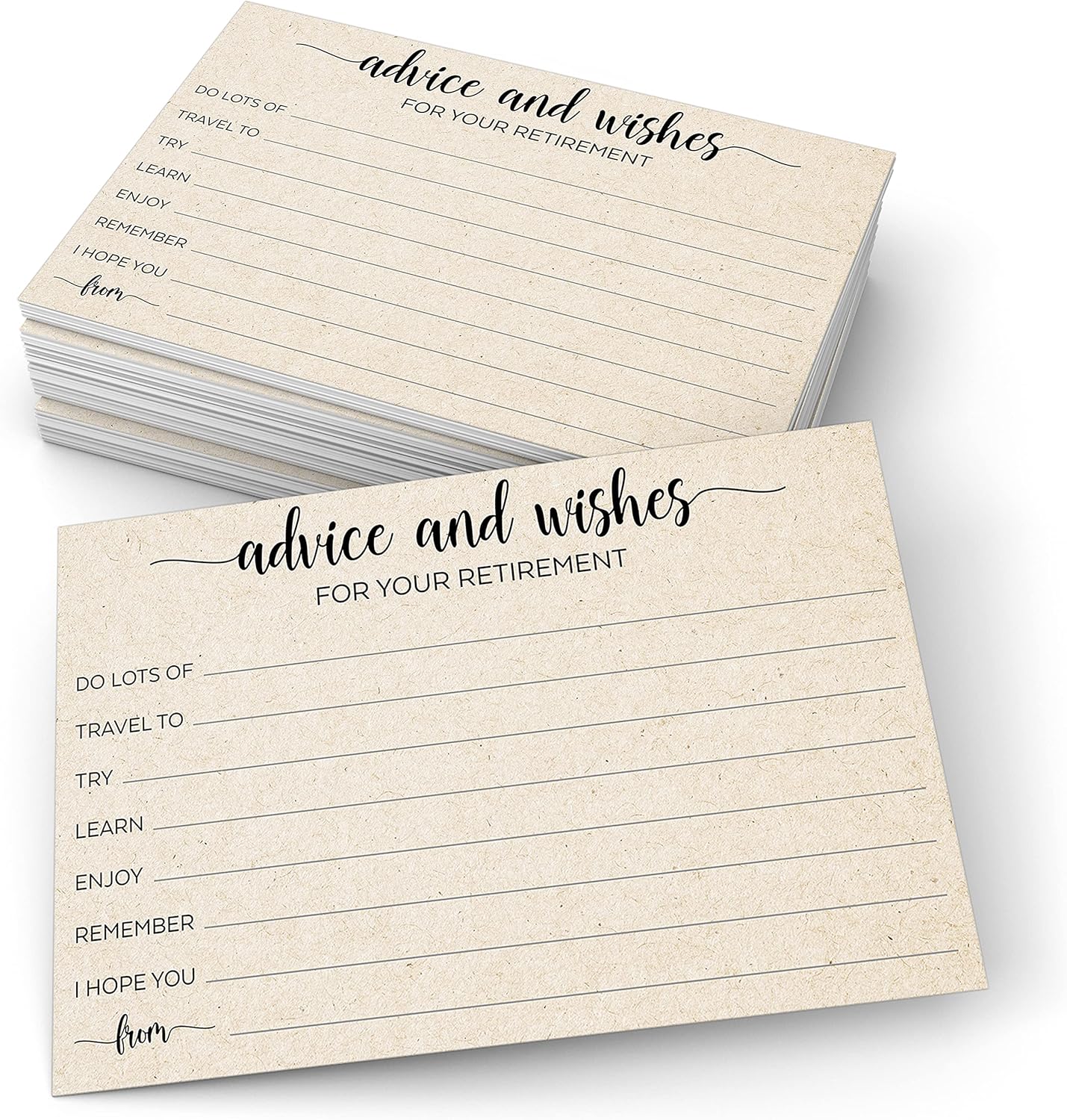 321Done 4x6 Retirement Party Advice and Well Wishes Cards, Tan - Made in USA, Happy Retiree, Fun Celebration Idea, Game, Activity, Memories - Ad Lib Prompts - Pack of 50