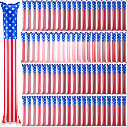 Foilswirl 100 Pcs Inflatable Cheer Sticks USA Flag Thunder Boom Sticks Patriotic Cheerleading Spirit Noise Makers for Soccer Games Sports Events 4th of July Parades Carnival Party Supplies