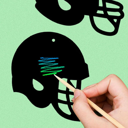 24Pcs Football Scratch Paper Craft Kits, Rainbow Scratch Paper Art, Football Helmet Scratch Off Cards for Sports Themed Birthday Party DIY Crafts Supplies