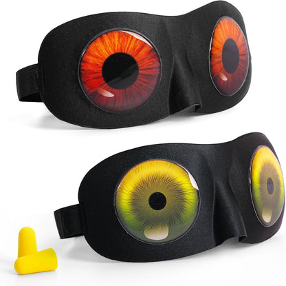 Sleep Eye Mask for Men Women Kids Funny 3D Sleeping Mask Adjustable Strap 2 Pack Eye Shade Cover for Travel, Black(Assorted A)