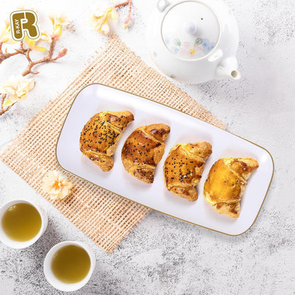 R-kay 4 Pack White Plastic Serving Trays for Party - White Serving Tray 17 by 6.5 in - Rectangular Heavy Duty Dessert Trays for Food