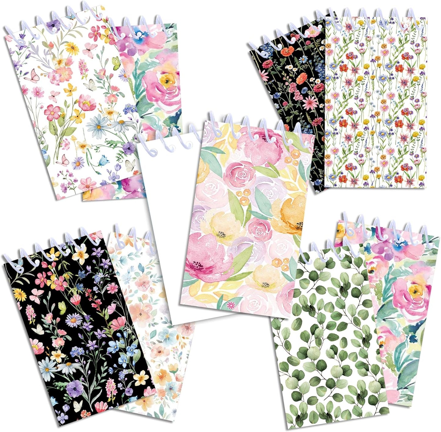 24pcs Floral Mini Spiral Notebooks Small Flowers Mini Notepads DIY Art Crafts for Spring Theme Wedding Birthday Party Gifts School Rewards Favors Supplies