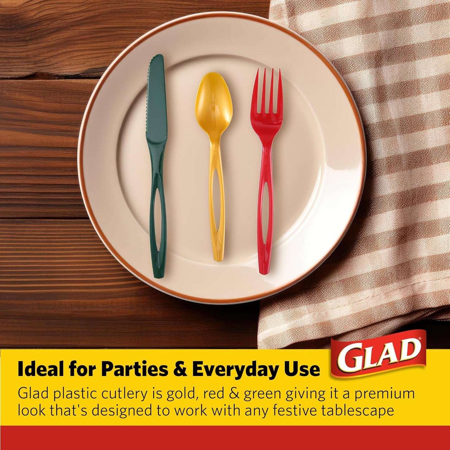Glad Clear Disposable Cutlery Set with Heavy Duty Plastic Forks, Knives, and Spoons, Reusable Dishwasher Safe Plastic Utensils for Parties and Everyday Use, 240 Count