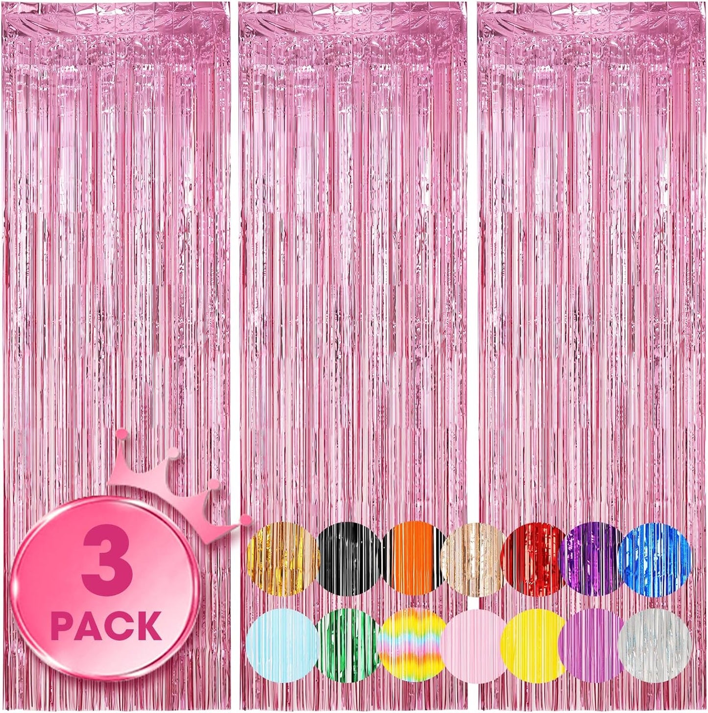 Voircoloria 3 Pack 3.3x8.2 Feet Gold Foil Fringe Backdrop Curtains, Tinsel Streamers, Fringe Backdrop for 2025 New Years Eve, Graduation, Birthday, Baby Shower, Gender Reveal, Disco Party - Colors A