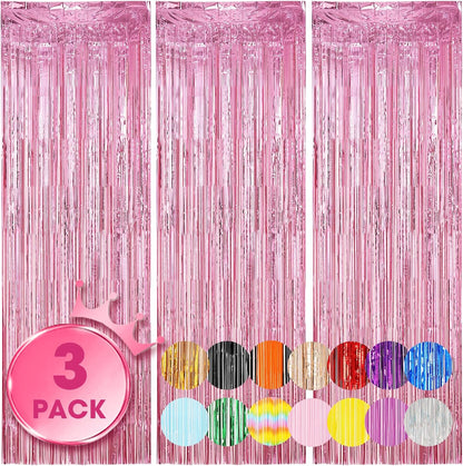 Voircoloria 3 Pack 3.3x8.2 Feet Gold Foil Fringe Backdrop Curtains, Tinsel Streamers, Fringe Backdrop for 2025 New Years Eve, Graduation, Birthday, Baby Shower, Gender Reveal, Disco Party - Colors A