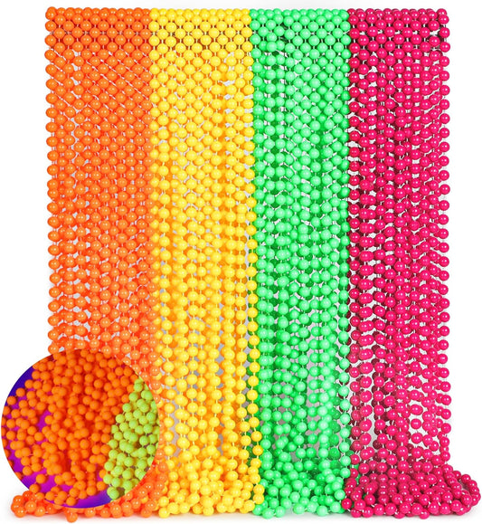 48 Pcs Glow in the Dark UV Neon Bead Necklaces 31.5" Colorful Glow Beaded Necklace Bulk Plastic Mardi Gras Beads Neon Necklace Glow Party Accessories for Decorations Birthday Halloween Carnival