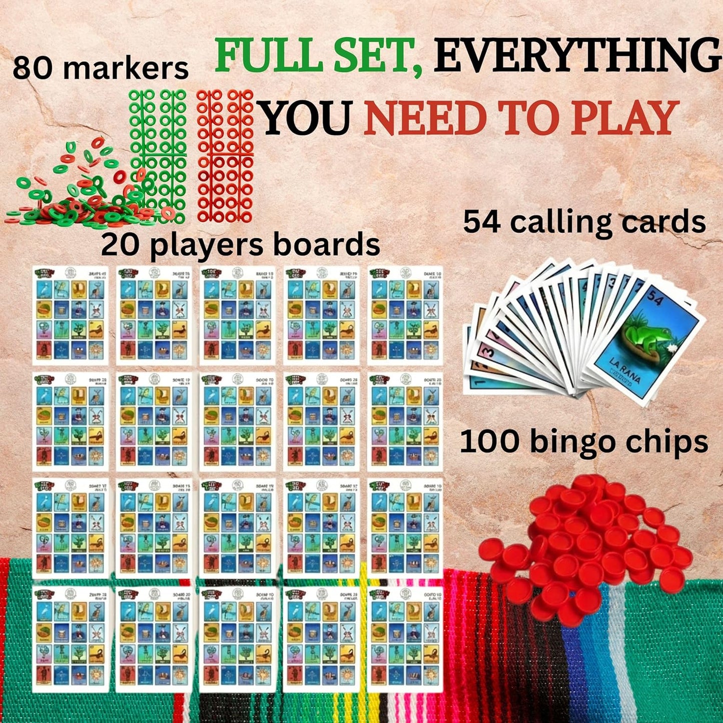 Cuitáxi Mexican Bingo Game with 100 Bingo Chips for 20 Players Made in Mexico - Mexican Gifts de lujo - Juegos de mesa - Spanish Board Games