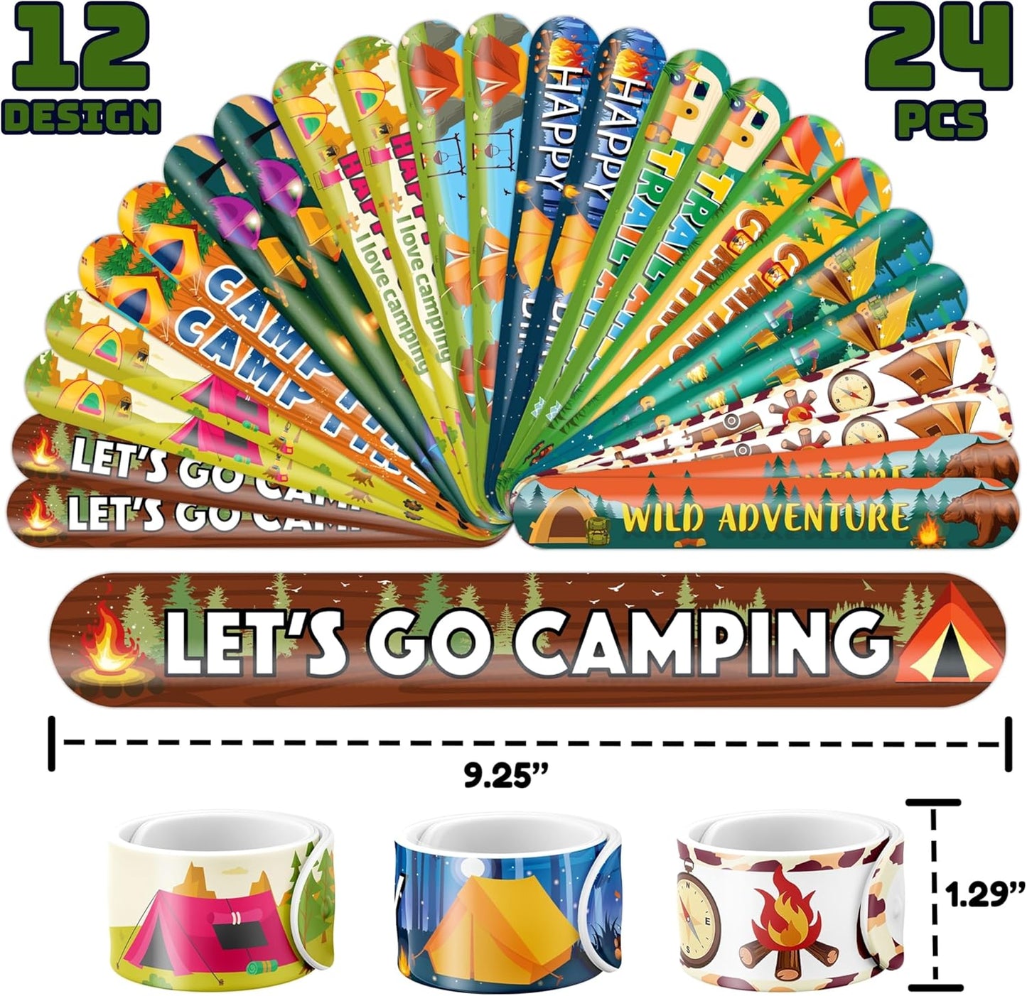 48 PCS Camping Party Favors 24PCS Tattoos Sticker 24PCS Slap Bracelets Wristbands Perfect for Camp Themed Birthday Baby Showers or Classroom Rewards Ideal Decor and Gifts for Girls Boys (Camping 2)