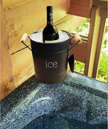AuldHome Design Rustic Enamelware Ice Bucket; White Farmhouse Style Insulated Ice Server