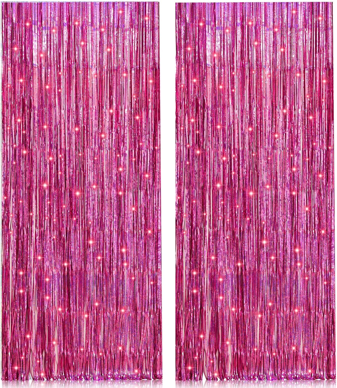 2 Pack 3.2ft x 8.2ft Silver Metallic Tinsel Foil Fringe Curtains, Door Streamer Photo Booth Backdrop for Birthday Graduation Engagement Bridal Shower Bachelorette Baby Shower Party Decorations
