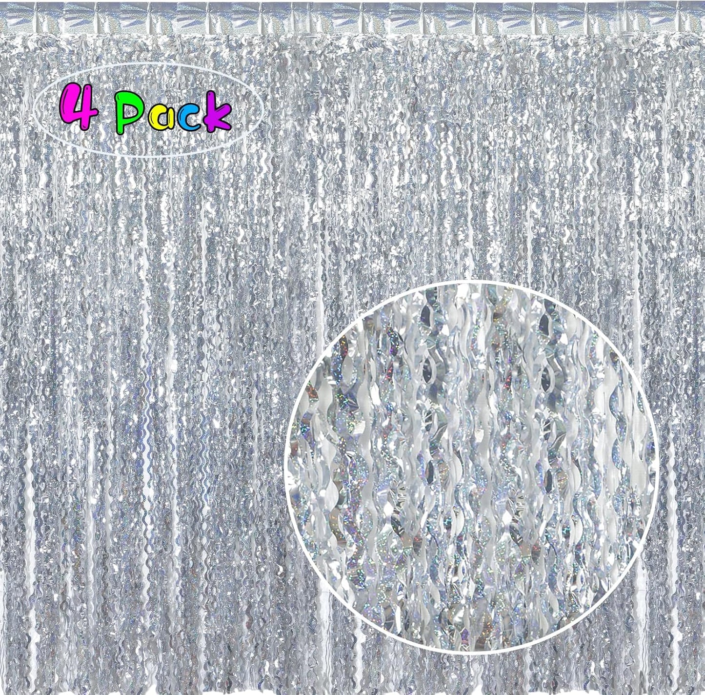 4 Pack Wavy Champagne Gold Metallic Tinsel Foil Fringe Curtains Backdrop - 3.3X6.6ft Foil Fringe Backdrop for Parties | Door Streamers for Birthday | Photo Booth Backdrops Party Decor