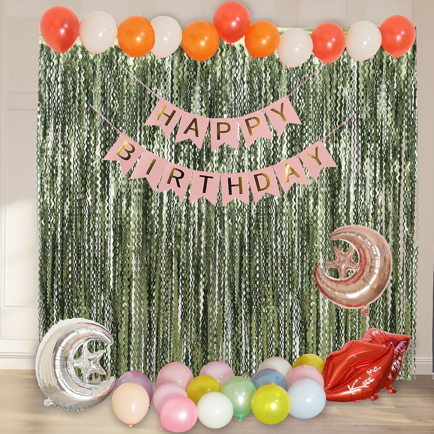 4 Pack Wavy Champagne Gold Metallic Tinsel Foil Fringe Curtains Backdrop - 3.3X6.6ft Foil Fringe Backdrop for Parties | Door Streamers for Birthday | Photo Booth Backdrops Party Decor