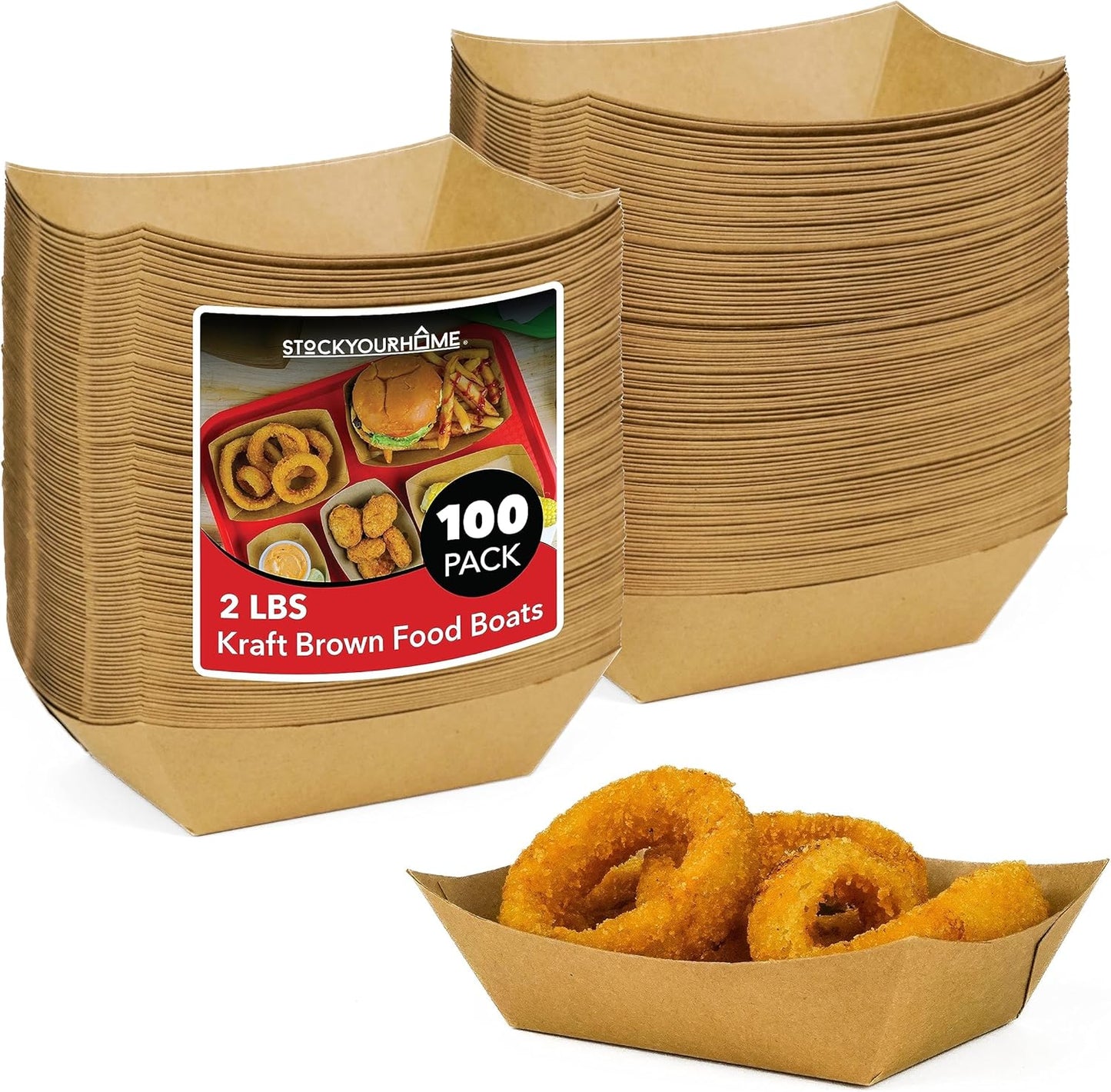 [250 Pack] Medium Disposable Brown Kraft Paper Food Trays, 1-Lb Concession Tray, Serving Boats for Party Snacks, Taco Bar, Seafood, Nachos Plates