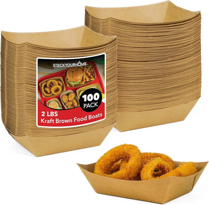 [250 Pack] Medium Disposable Brown Kraft Paper Food Trays, 1-Lb Concession Tray, Serving Boats for Party Snacks, Taco Bar, Seafood, Nachos Plates