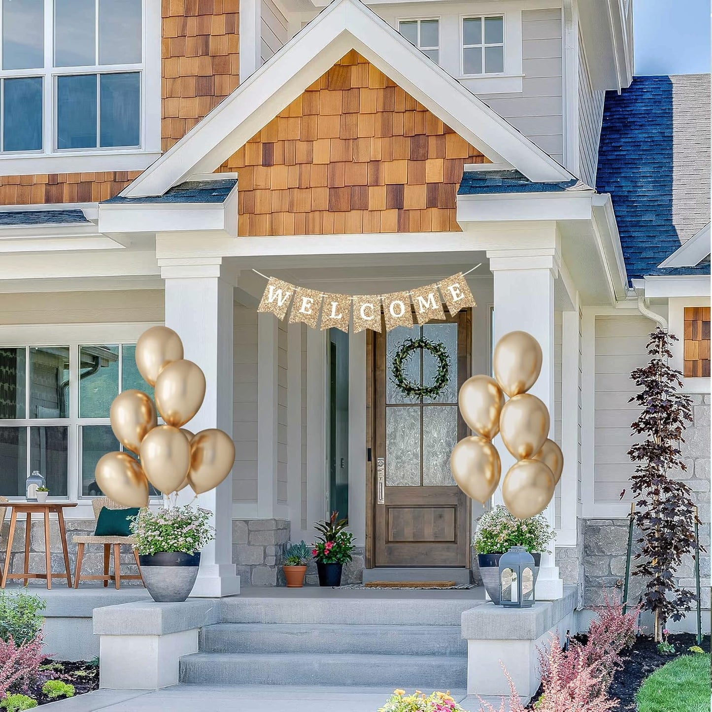 Pre-strung Welcome Banner - No DIY - Gold Glitter Welcome Banner - Pre-strung on 6 ft Strand - Classroom, Office, Front Door, Baby & Bridal Showers Party Decorations & Decor. Did We Mention No DIY