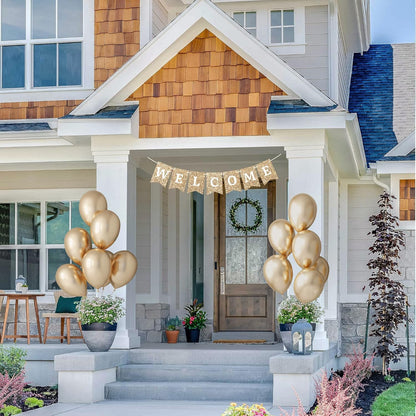 Pre-strung Welcome Banner - No DIY - Gold Glitter Welcome Banner - Pre-strung on 6 ft Strand - Classroom, Office, Front Door, Baby & Bridal Showers Party Decorations & Decor. Did We Mention No DIY