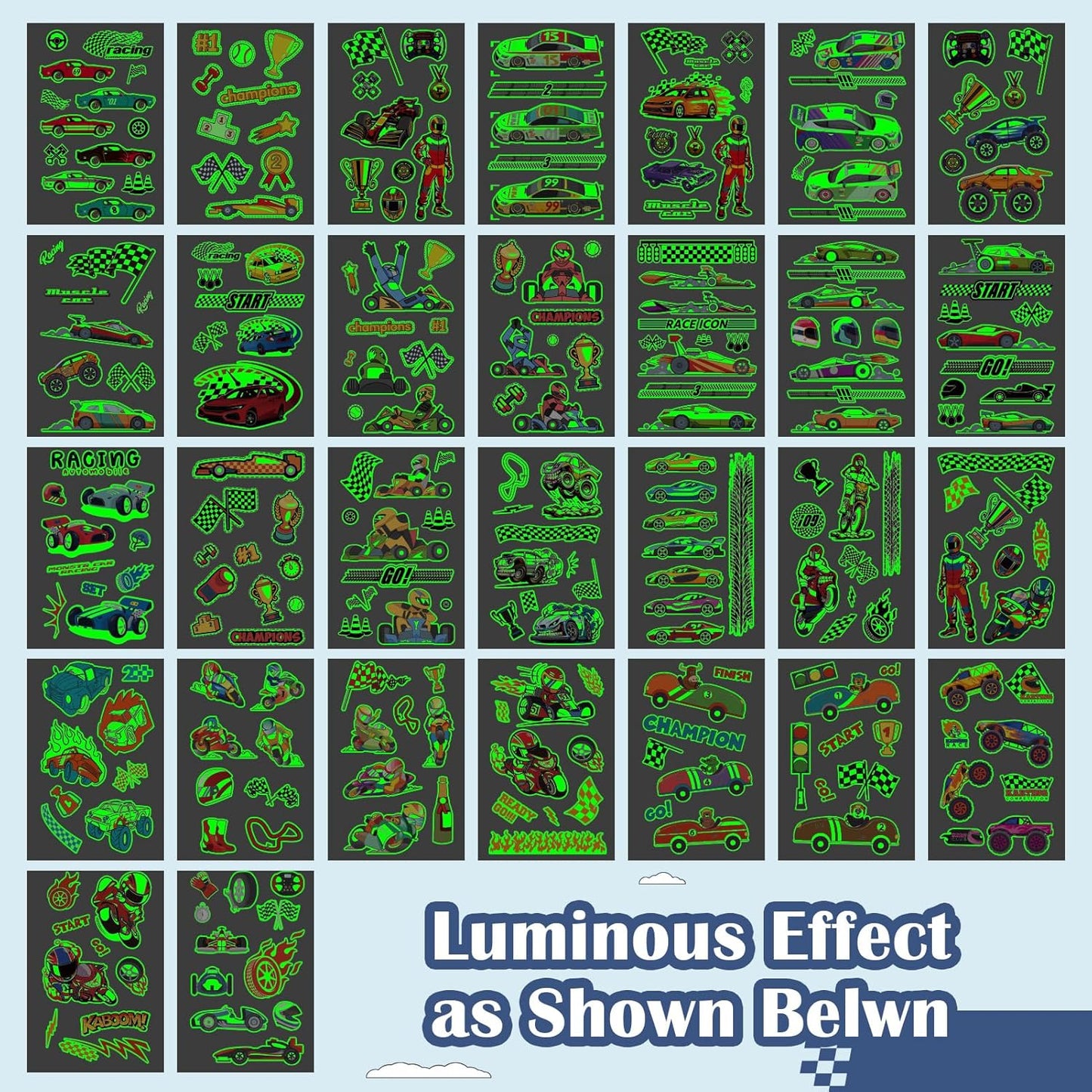 Partywind 380 Styles (30 Sheets) Luminous Tattoos for Kids, Mixed Styles Temporary Tattoos Stickers with Mermaid/Dinosaur/Space/Pirate for Boys and Girls, Glow Party Supplies