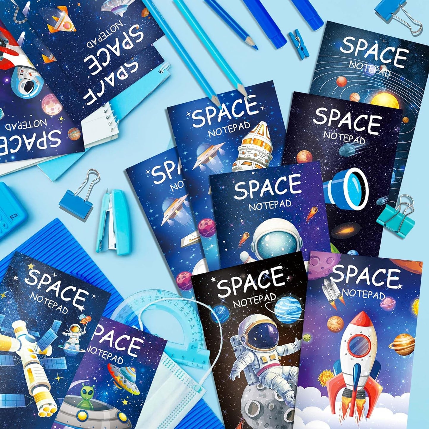 24 Pack Outer Space Mini Notebook - Space Party Favor Galaxy Goodie Bags with 12 Designs & Lined Pages, 3.15x4.92 Inches Small Pocket Notepads for Planet Theme Birthday Party Supplies, Science Class