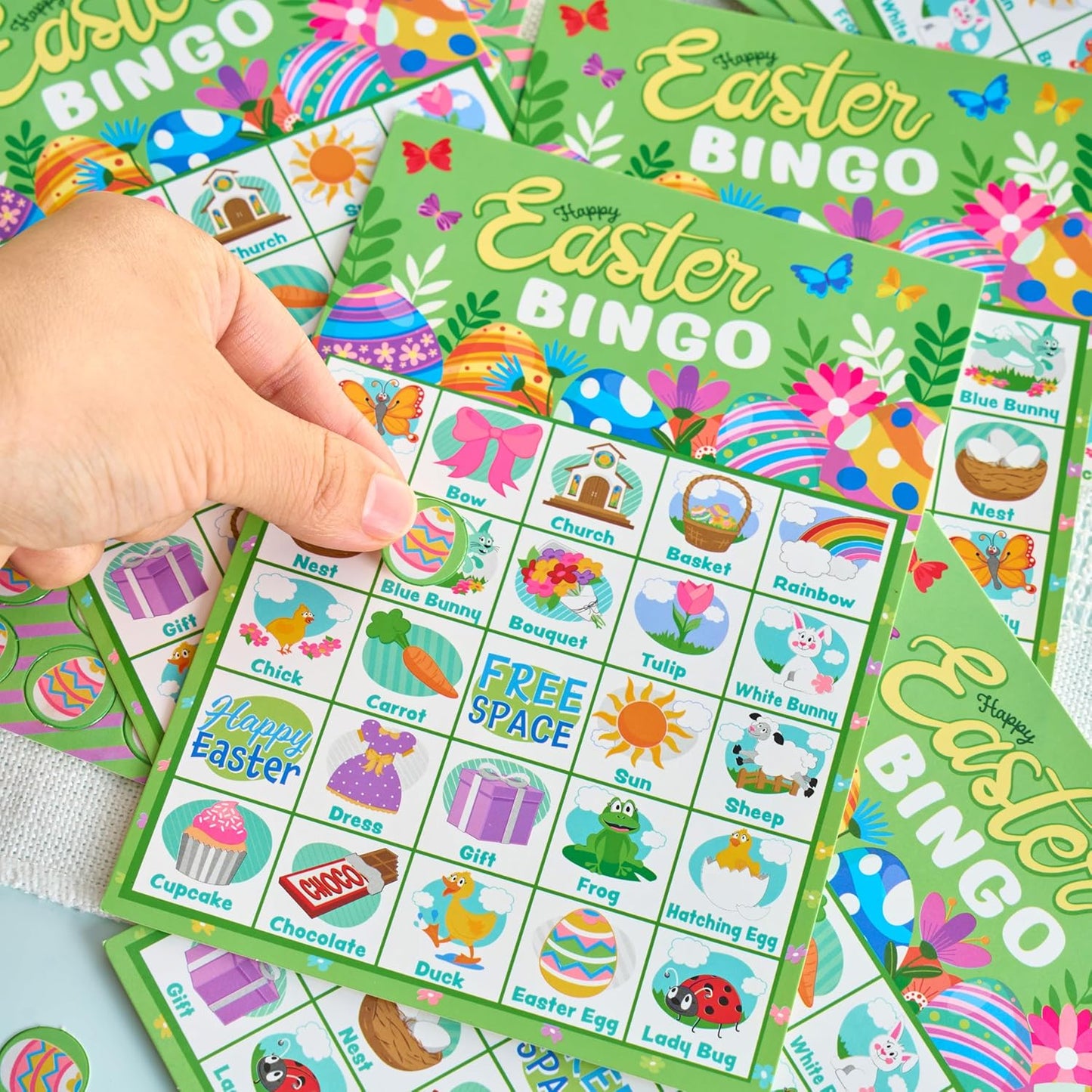 JOYIN 28 Players Easter Bingo Card (5x5) with Blue Color for Kids, Boys, Girls and Adults, Easter Games, School Classroom Activities and Easter Basket Stuffers
