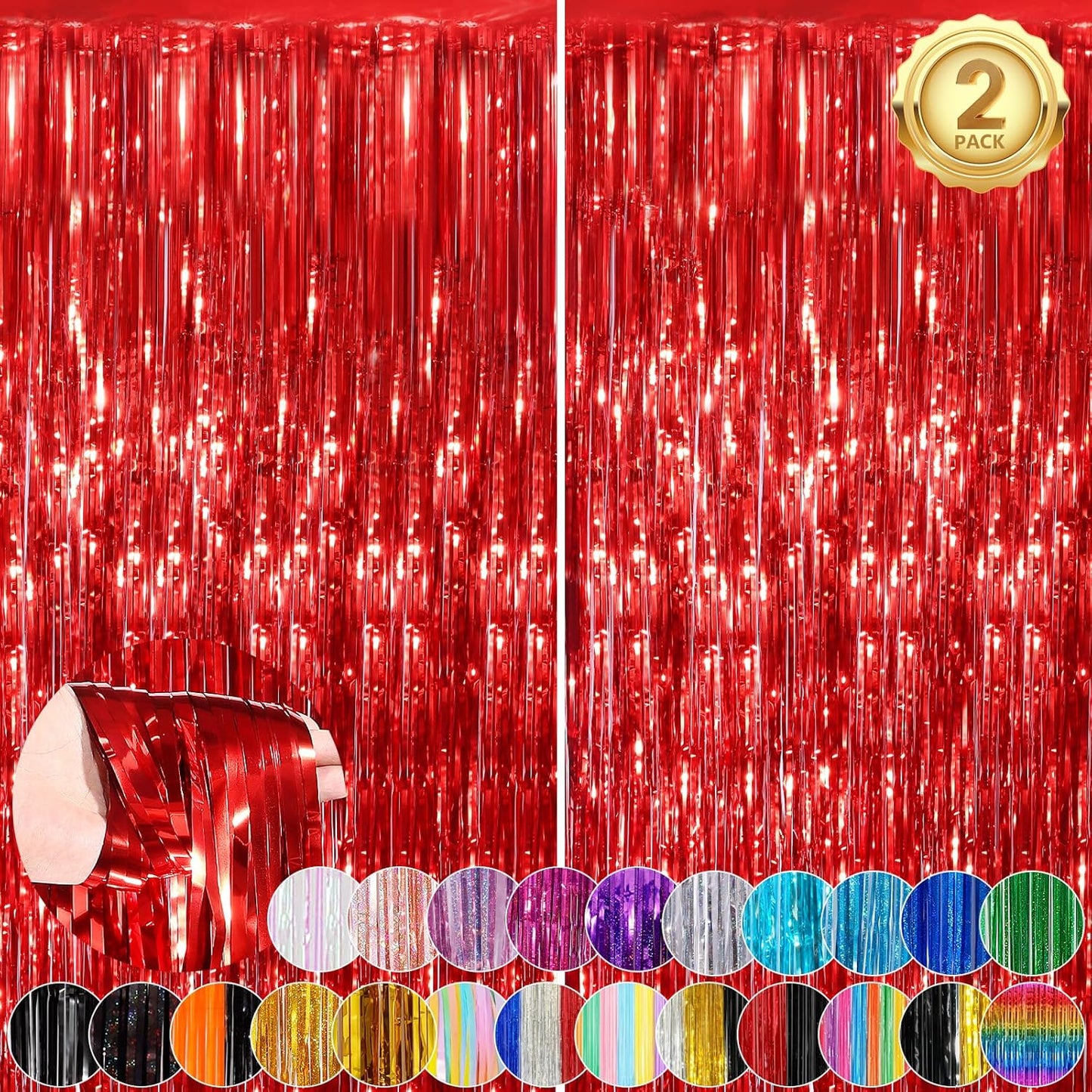 Black Fringe Curtain Party Streamers 2Pack 3.3x8.3 Ft Foil Fringe Backdrop Curtains for Birthday Wedding Bridal Baby Shower Halloween Decor Tinsel Streamers Black Party Decorations Door Streamers