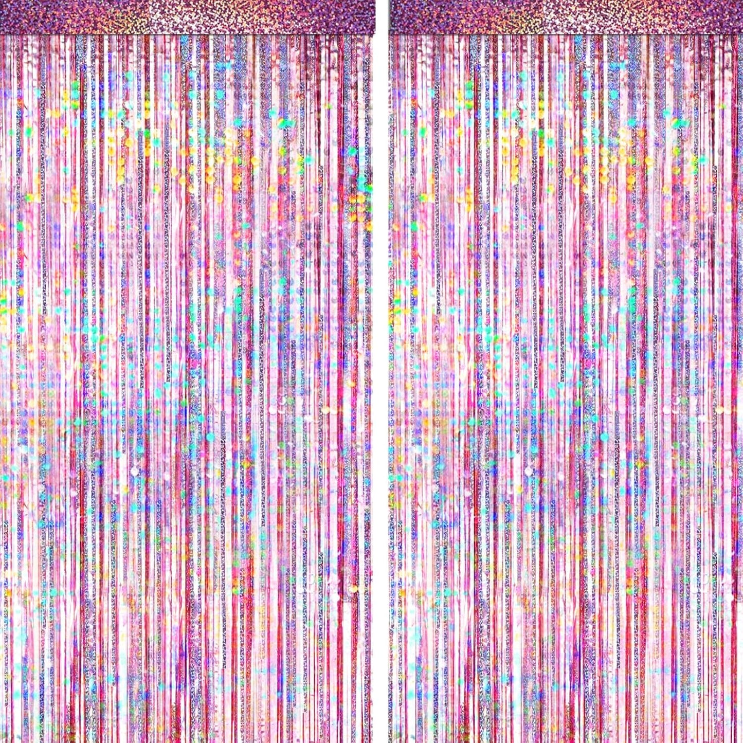 4 Packs Silver Foil Fringe Curtain, Silver Glitter Metallic Tinsel Backdrop for Birthday, Wedding, Baby Shower, Bachelorette, 70s 80s 90s Theme Disco Party, Iridescent Party Decorations Supplies