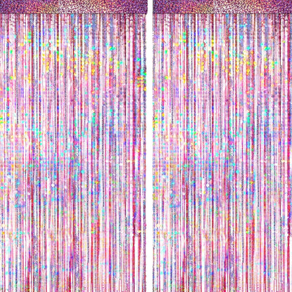 4 Packs Silver Foil Fringe Curtain, Silver Glitter Metallic Tinsel Backdrop for Birthday, Wedding, Baby Shower, Bachelorette, 70s 80s 90s Theme Disco Party, Iridescent Party Decorations Supplies
