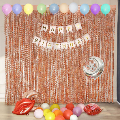 4 Pack Wavy Champagne Gold Metallic Tinsel Foil Fringe Curtains Backdrop - 3.3X6.6ft Foil Fringe Backdrop for Parties | Door Streamers for Birthday | Photo Booth Backdrops Party Decor