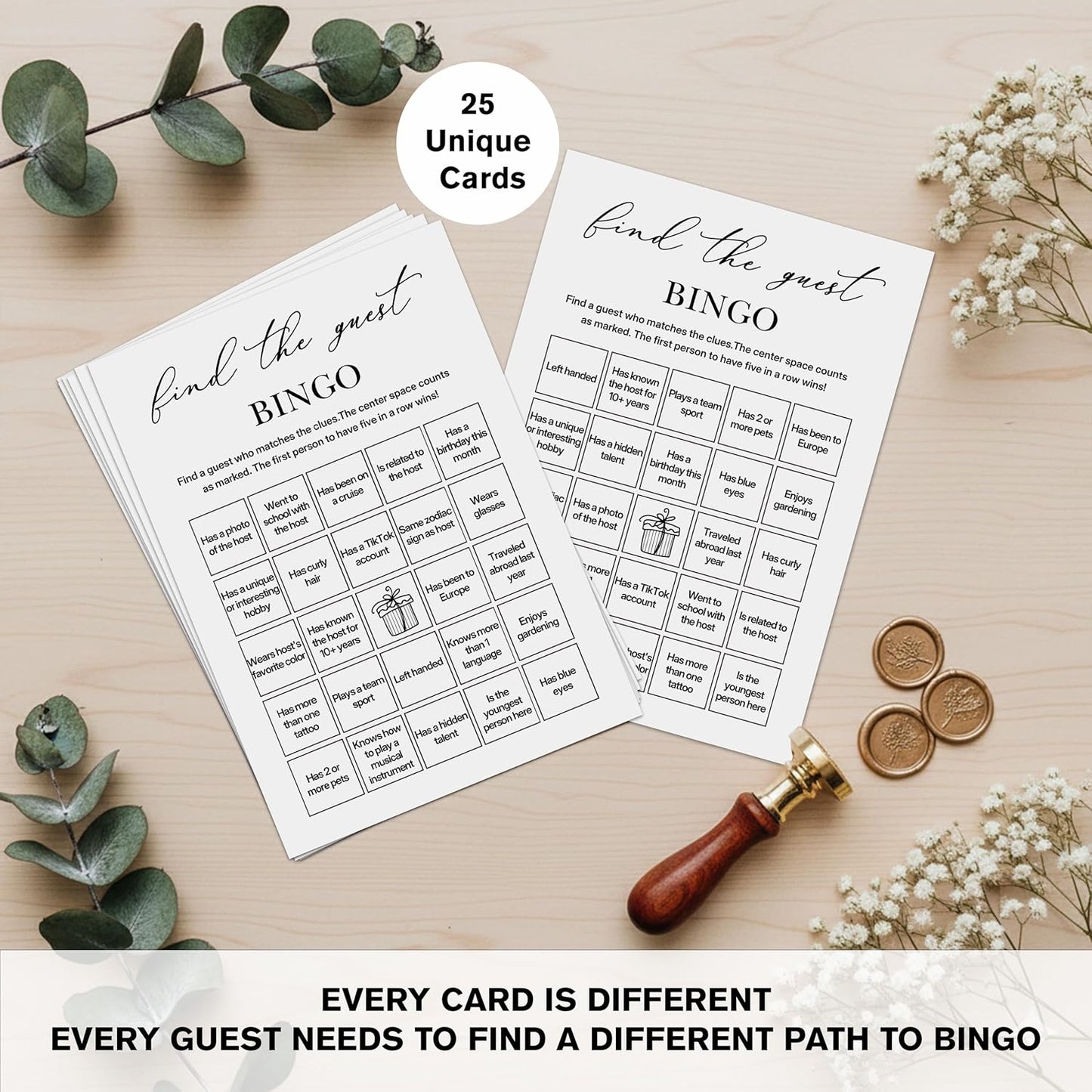 Birthday Bingo Game Cards, 25 Unique Sheets, Adult Birthday Party Games, Icebreaker Fun for Guests, Engaging Bingo Game for Adults, Party Entertainment Activity