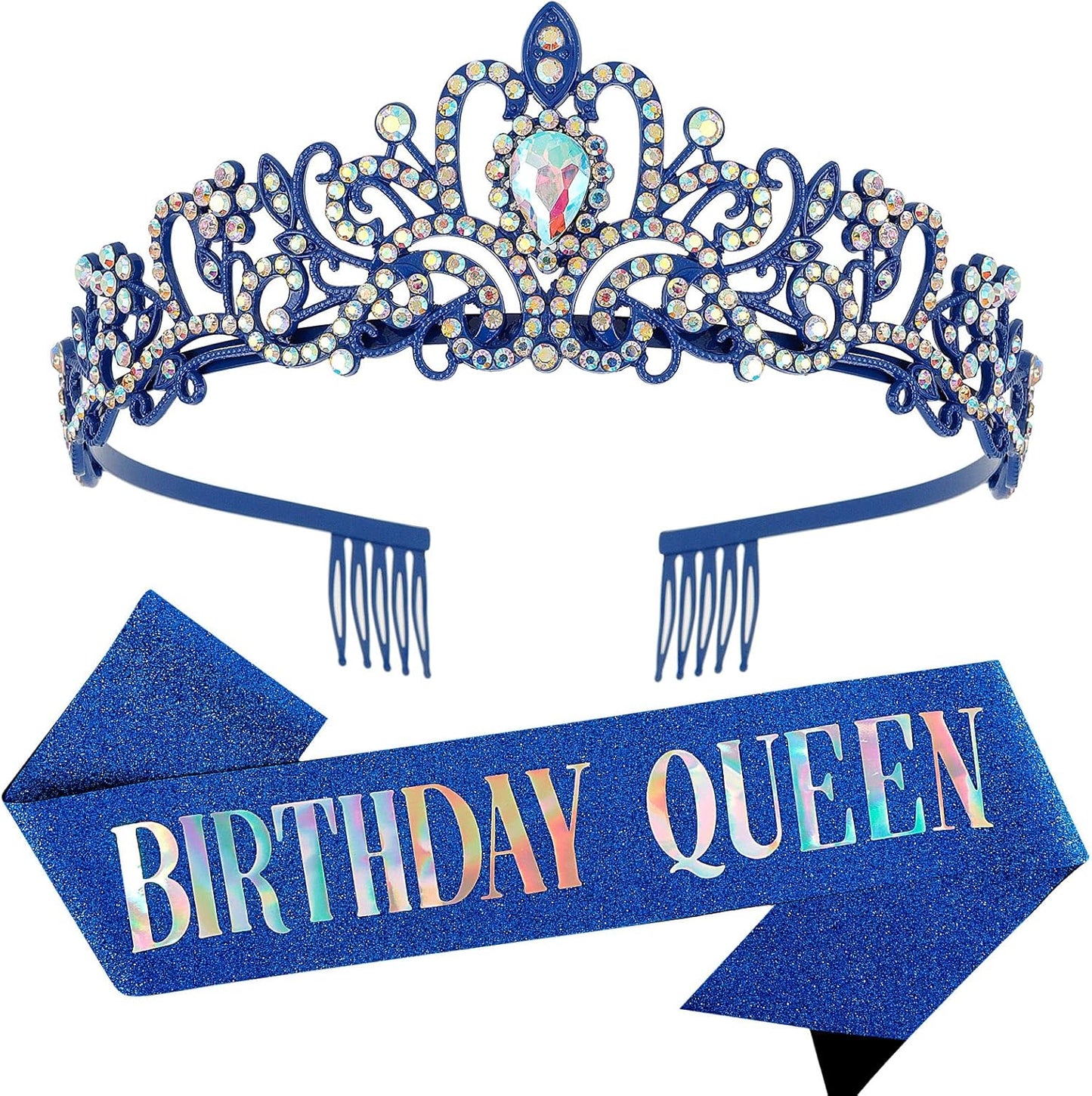 COCIDE Birthday Queen Sash & Rhinestone Tiara Set Gold Happy Birthday Crowns for Women Party Decoration Kit Rhinestone Headband for Women Glitter Crystal Hair Accessories for Cake Topper