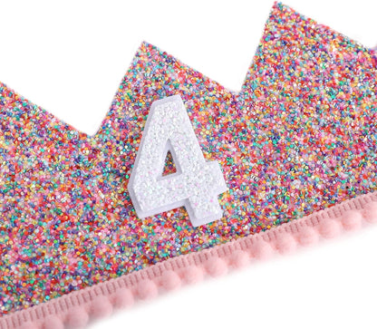 Rainbow Crown - 4th Birthday Party Glitter Crown, Kids Birthday Hats, Baby Photo Props, Little Girls Hair Accessories